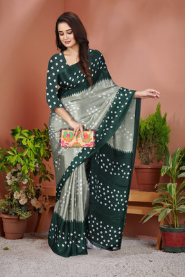 jihana fab Printed Bandhani Chiffon Saree(Green)