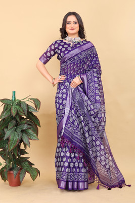 Bhakti Creation Printed Bollywood Cotton Silk Saree(Purple)