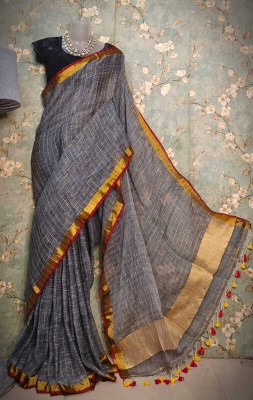 AMIT STORE Self Design Handloom Cotton Linen Saree(Grey)