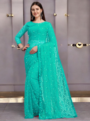 NORAFLEX Embroidered Bollywood Net Saree(Blue)