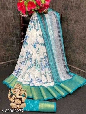 STYLEVEDA Paisley Daily Wear Cotton Blend Saree(Light Blue)