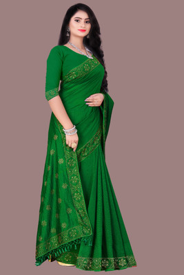 nevya creation Self Design Daily Wear Georgette, Chanderi Saree(Green)