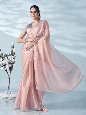 VANISWA Solid/Plain Bollywood Art Silk Saree(Pink)