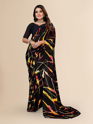 Moda Rapido Printed Daily Wear Georgette Saree(Black)