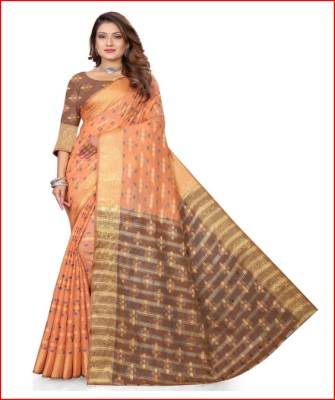 damankumarsah Self Design Bollywood Cotton Blend Saree(Orange)