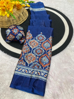 Yogik Creation Floral Print Bandhani Art Silk Saree(Blue)