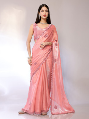 FABMORA Embellished Bollywood Chiffon Saree(Orange)