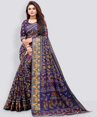 Suntex Printed Daily Wear Cotton Silk Saree(Blue)