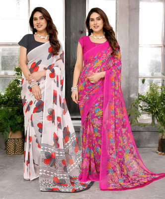 TTH Printed Bollywood Georgette Saree(Pack of 2, Multicolor)