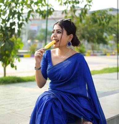 kashvi sarees Solid/Plain Bollywood Georgette Saree(Blue)