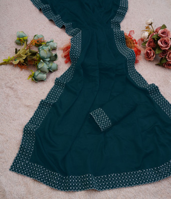 Queenhive Self Design Bollywood Georgette Saree(Dark Green)