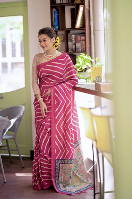 PeachPetals Printed Banarasi Cotton Silk Saree(Black)