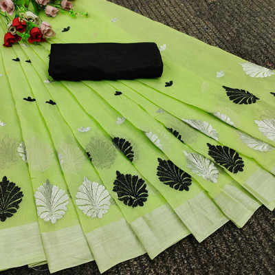 silkwear Embroidered Chanderi Chanderi Saree(Light Green)