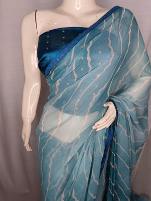 laxmipatni Floral Print Bollywood Silk Blend Saree(Blue, Light Blue)