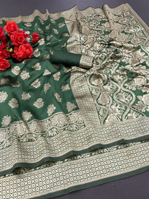 SK SILKMILL Woven, Checkered Banarasi Cotton Linen, Cotton Silk Saree(Blue)