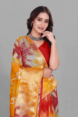 Aarunika SBT Printed Bollywood Organza Saree(Red)