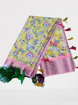 SSHAGUN LIFESTYLE Floral Print Bollywood Linen Saree(Multicolor)