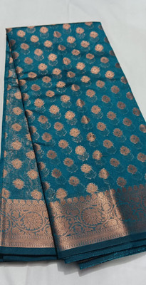 KASHIRATNAM Solid/Plain Handloom Art Silk Saree(Blue)