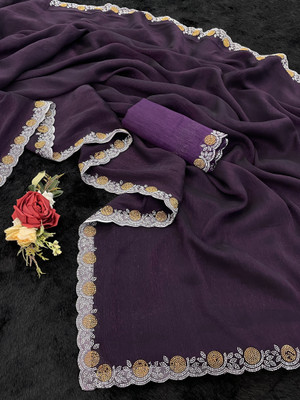 Yashvisaree Embroidered Bollywood Silk Blend Saree(Purple)