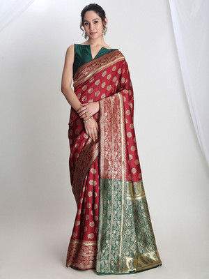 Janasya Woven Banarasi Silk Blend Saree(Maroon)