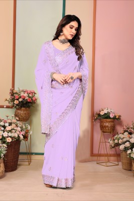 Om Shantam sarees Embroidered Bollywood Georgette Saree(Purple)