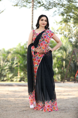 ZARISTACREATION Digital Print Bollywood Dupion Silk Saree(Black)