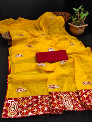 Kanooda Prints Woven Kota Doria Net Saree(Multicolor)