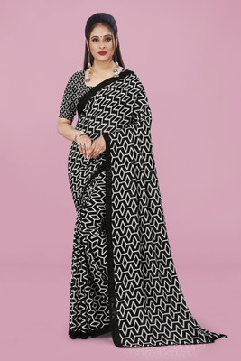 Anand Sarees Printed, Geometric Print Bollywood Georgette Saree(Black)