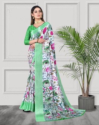 ROOP SUNDARI SAREES Printed Daily Wear Chiffon Saree(White, Multicolor)