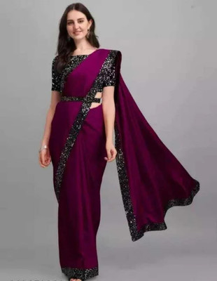 NAITRI CREATION Embellished Bollywood Lycra Blend Saree(Purple)