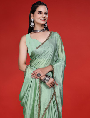 HouseOfCommon Woven Bollywood Chiffon, Jimmy choo Saree(Light Green)