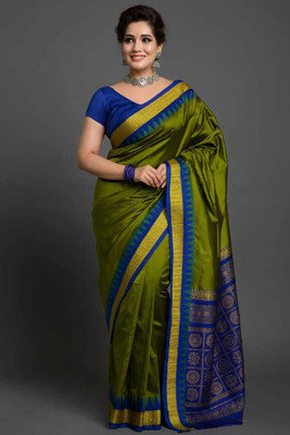 Sijileen Printed Sambalpuri Silk Blend Saree(Light Green)