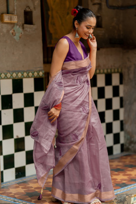 SUBHAM Embroidered Bollywood Organza Saree(Purple)