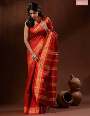 GOLU Printed Handloom Cotton Silk Saree(Red)