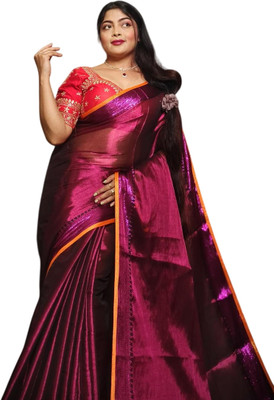 kalpana handloom Solid/Plain Tant Tissue Saree(Multicolor)