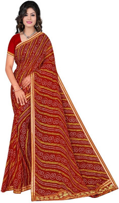 DRASHTI Printed Bandhani Georgette Saree(Orange)