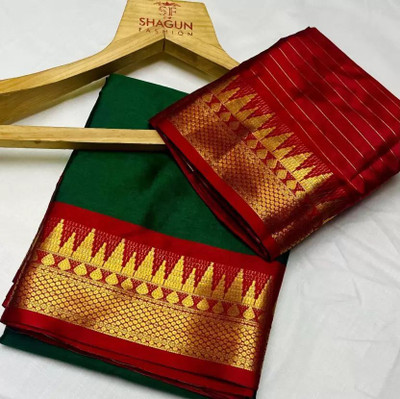 AMARQUEEN Woven Banarasi Silk Blend Saree(Green)