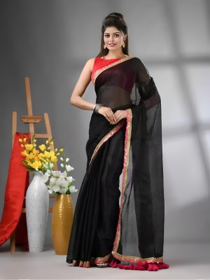 HIJA TRENDZ Embroidered, Embellished, Solid/Plain Daily Wear Georgette Saree(Black)