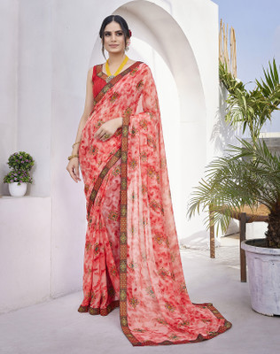 Divastri Printed Bollywood Georgette, Lace Saree(Pink)