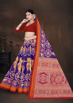 Tareni Printed Sambalpuri Pure Cotton Saree(Blue)