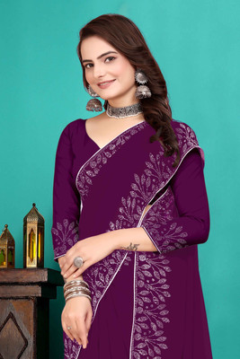 SHELDROM MART Embellished Bollywood Georgette Saree(Purple)