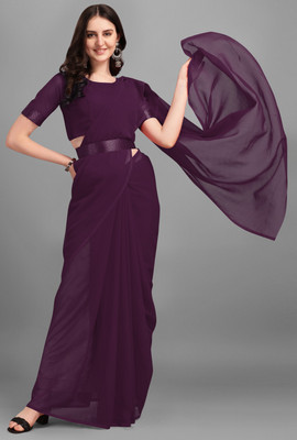 mamtasaree Solid/Plain Bollywood Organza, Georgette Saree(Purple)