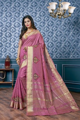 Divastri Embroidered Assam Silk Cotton Silk Saree(Pink)