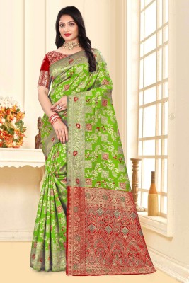 HIKUJ Embellished Banarasi Jacquard Saree(Light Green)