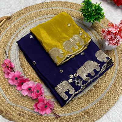 shrijamyaham Embellished, Embroidered Bollywood Crepe Saree(Yellow)