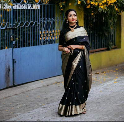 KRIYANSH Woven Daily Wear Jacquard, Art Silk Saree(Black)