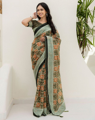 SIRIL Printed Daily Wear Cotton Blend Saree(Multicolor)