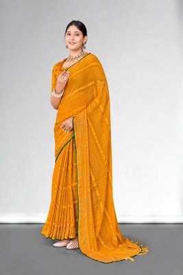 Nandita Striped Daily Wear Cotton Silk Saree(Yellow)