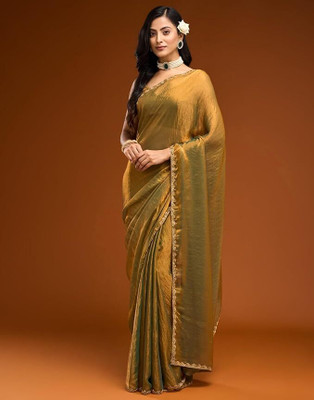 nirmal creation Solid/Plain Bollywood Chiffon Saree(Gold)