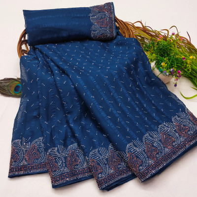SOJITRA IMPEX Self Design, Embellished Kanjivaram Georgette Saree(Blue)